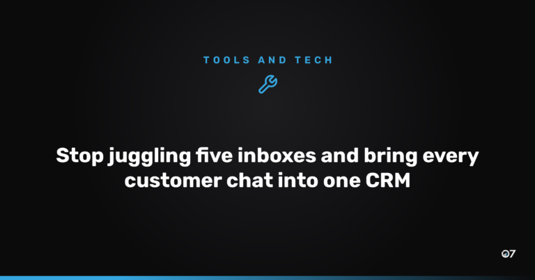 Business owner managing WhatsApp, Instagram and Facebook messages in one unified CRM inbox on a laptop