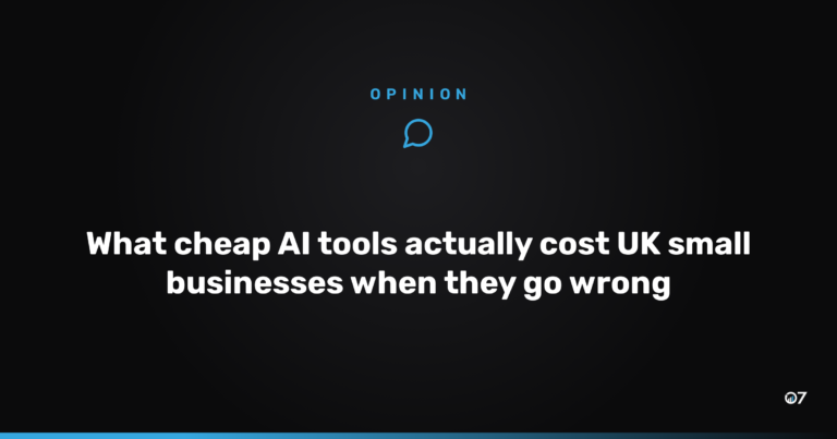 UK small business owner reviewing AI tool outputs on a laptop and weighing up the true cost